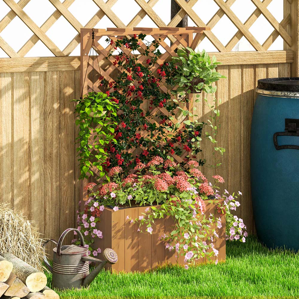 Outsunny Natural Wooden Planter with Trellis Image 4