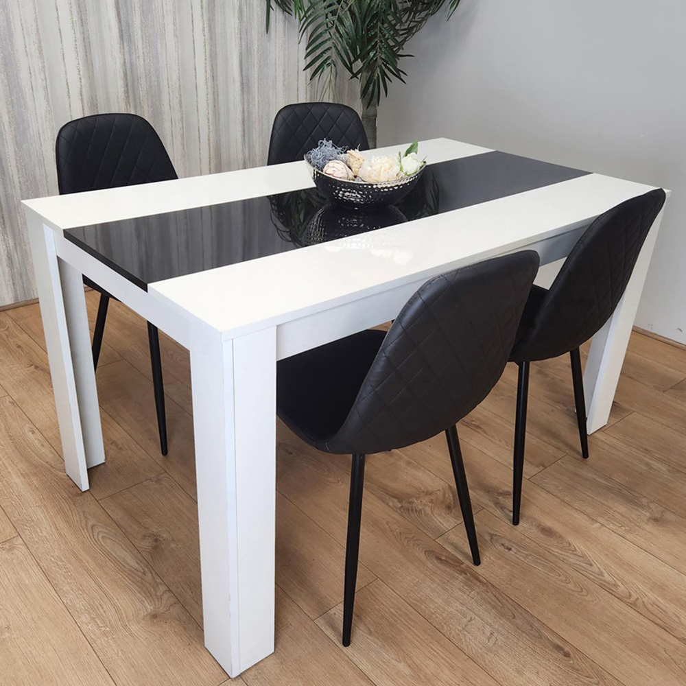 Portland Leather and Wood 4 Seater Dining Set White and Black Image 1