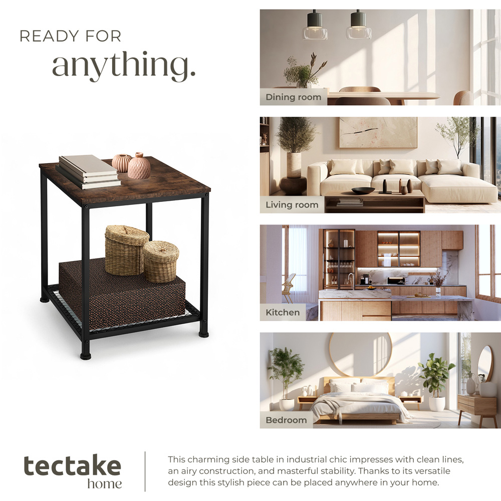 Tectake Derby Single Grid Shelf Rustic Dark Wood Bedside Table Image 7