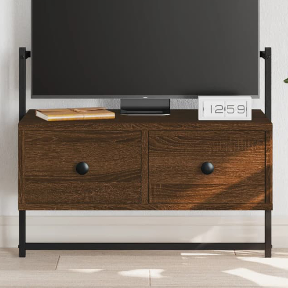 vidaXL 2 Drawer Brown Oak and Black Wall Mounted TV Cabinet Image 1