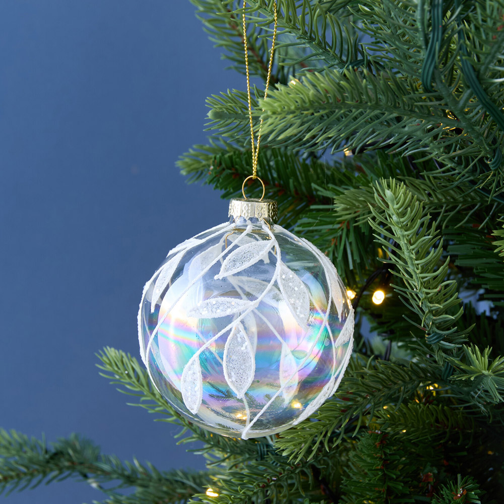 Glass Glitter Leaf BaubleClear Image 2