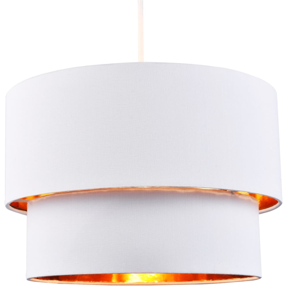 Happy Homewares Bright White Cotton Double Tier Shiny Copper Inner Pendant Shade Image 1