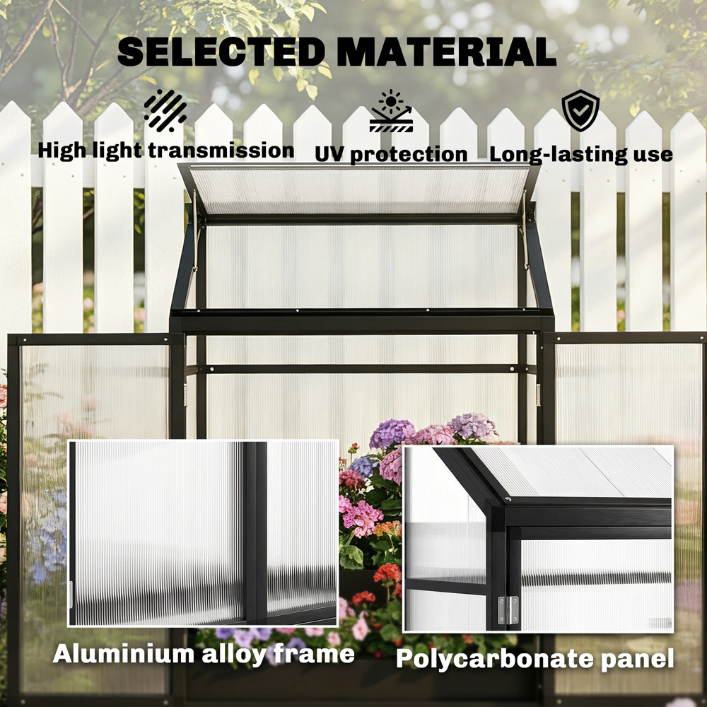 Outsunny Black Aluminium Frame Polycarbonate 3.9 x 1.8ft Walk-In Greenhouse Image 4