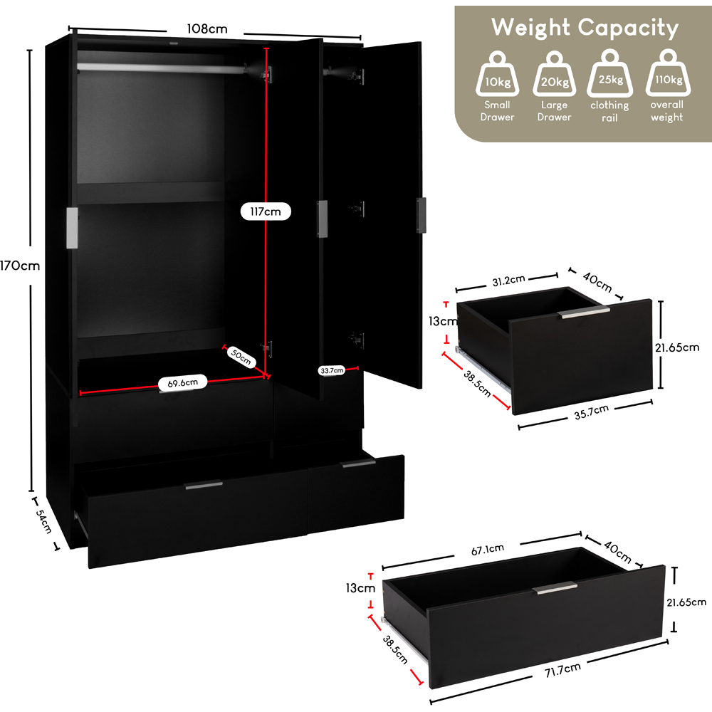 VIDA DESIGNS Trega 3 Door 4 Drawer Black Wardrobe Image 9
