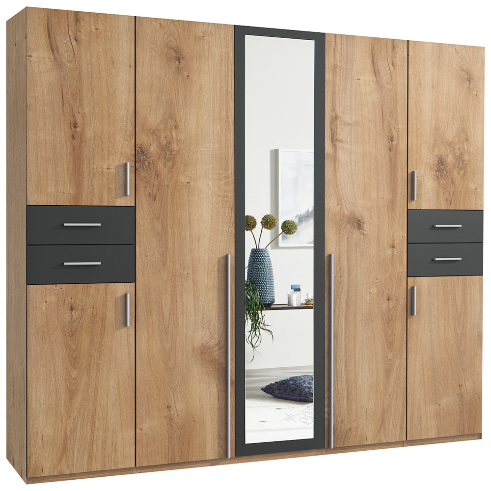 TJ'S New York 7 Door 4 Drawer Oak and Grey Wardrobe with Mirror Image 2