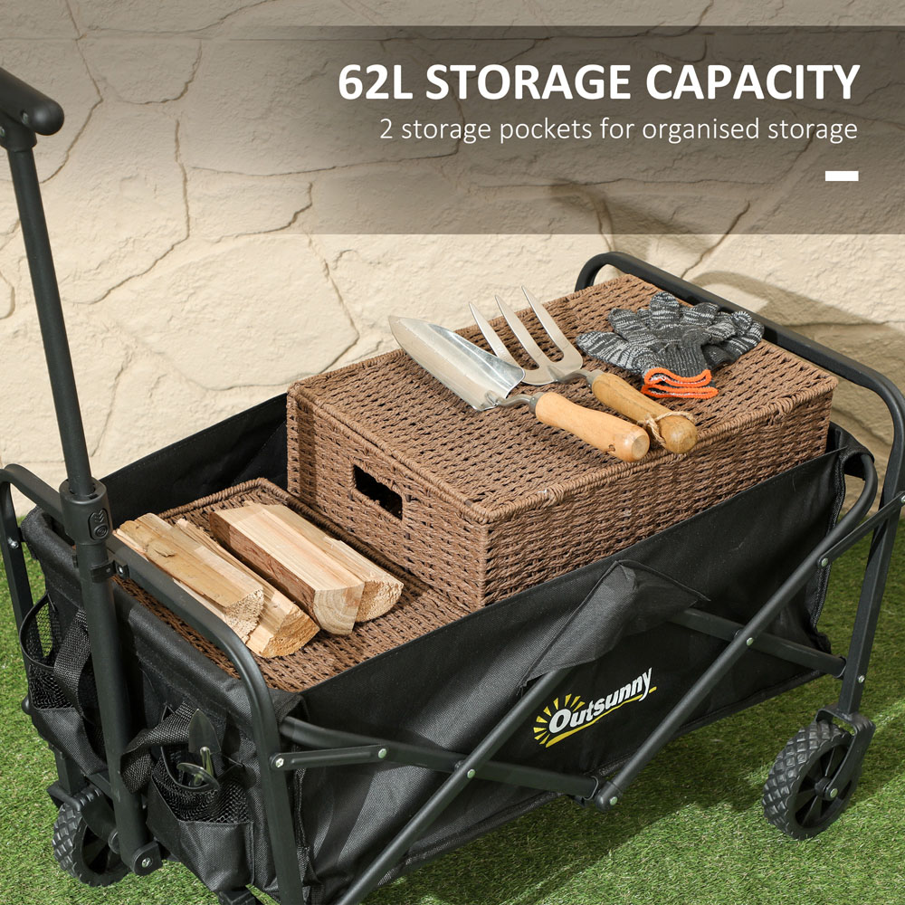 Outsunny 62L Black Heavy Duty Folding Garden Trolley Image 8