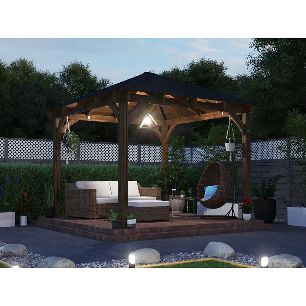 Dunster House Leviathan 3 x 3m Brown Heavy Duty Hot Tub Shelter Garden Gazebo with Roof Shingles Image 4