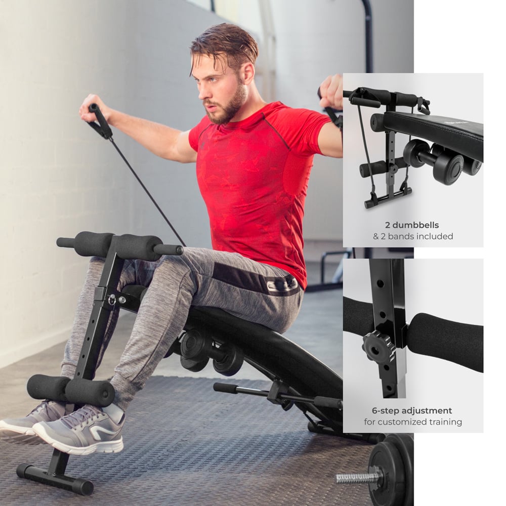 tectake 6 Positions Foldable Sit Up Bench Cuttler with 2 Dumbbells and Elastic Bands Image 4