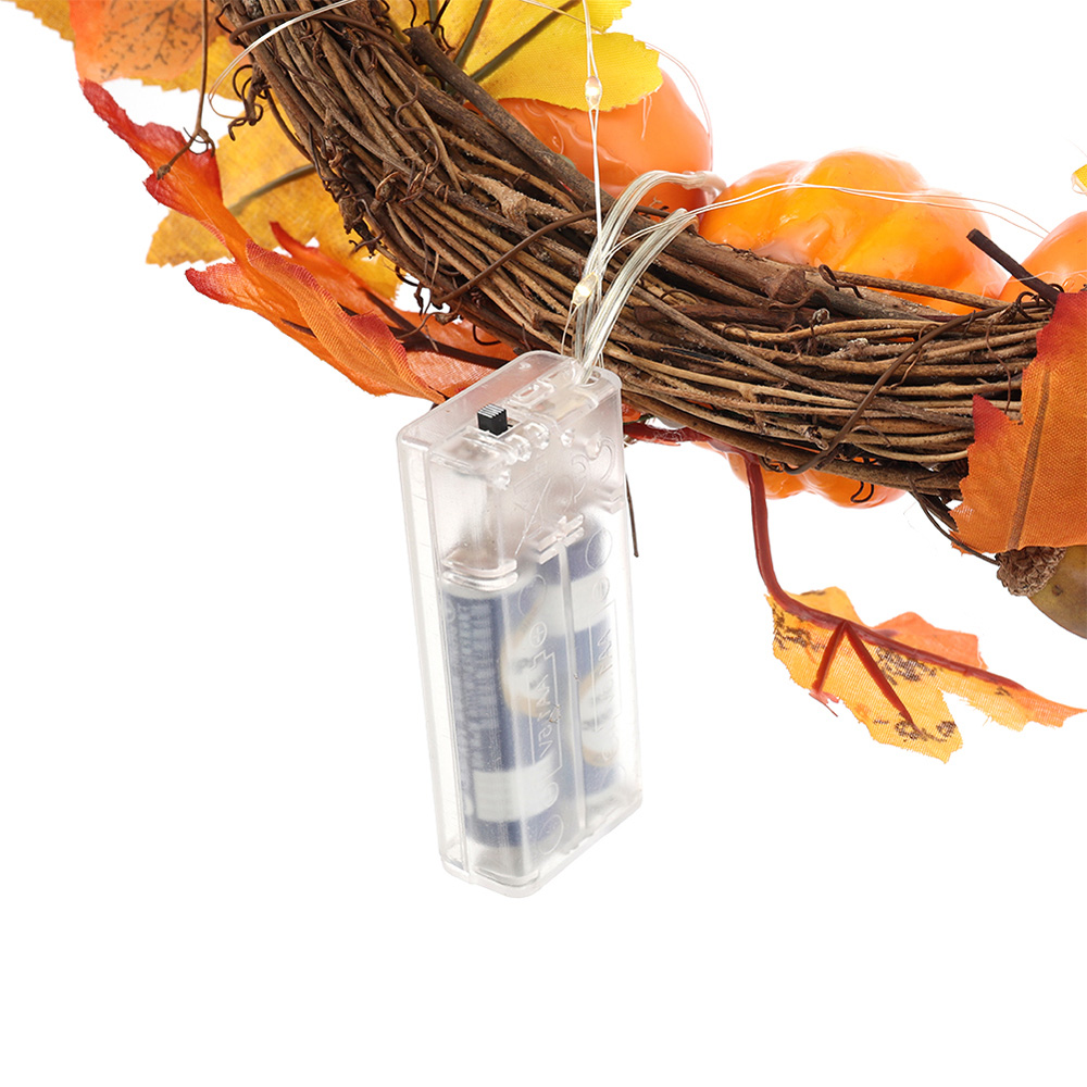 Living and Home LED Wreath with Maple Leaves Pumpkins Berries and Bell 40cm Image 4