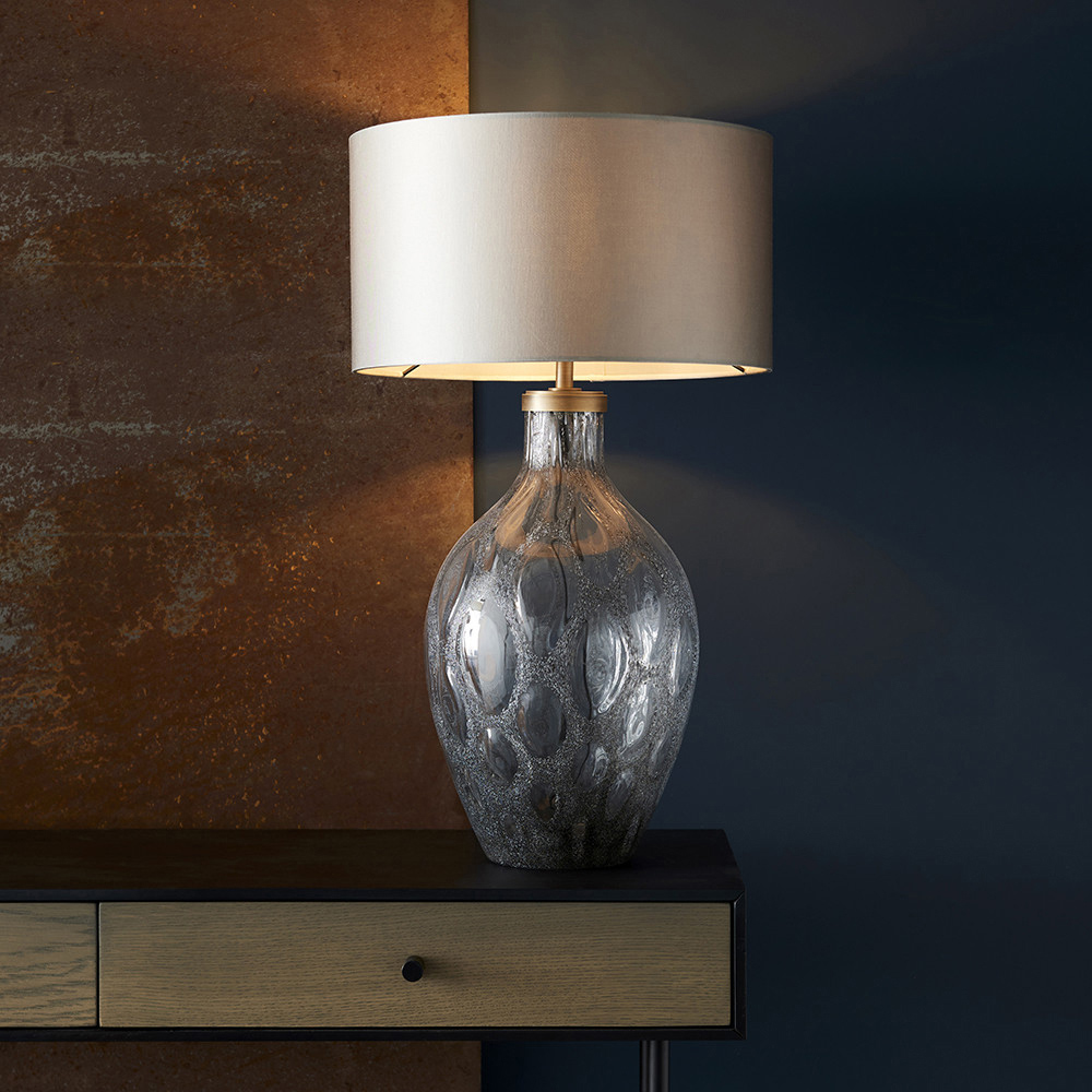 Merano Vibo Charcoal Glass and Antique Brass Plate Table Lamp Image 4