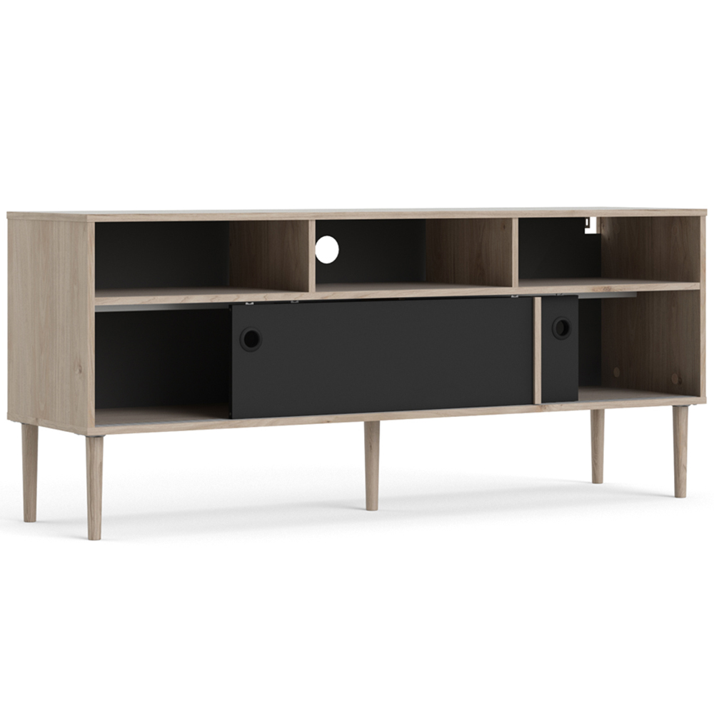 Florence Rome 2 Sliding Door Jackson Hickory Oak and Matt Black TV Unit Image 4