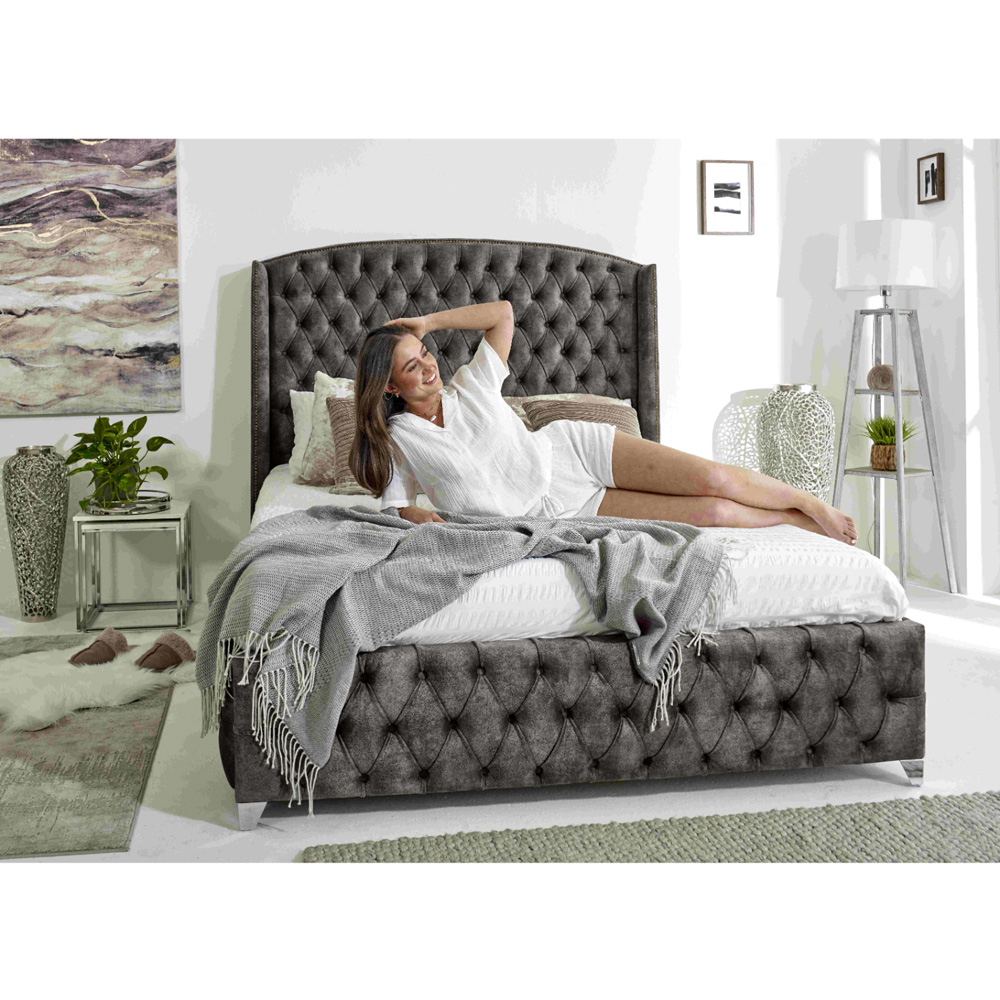 Eleganza Home Winfield Double Grey Oakland Fabric Bed Frame with Chesterfield Headboard Image 6
