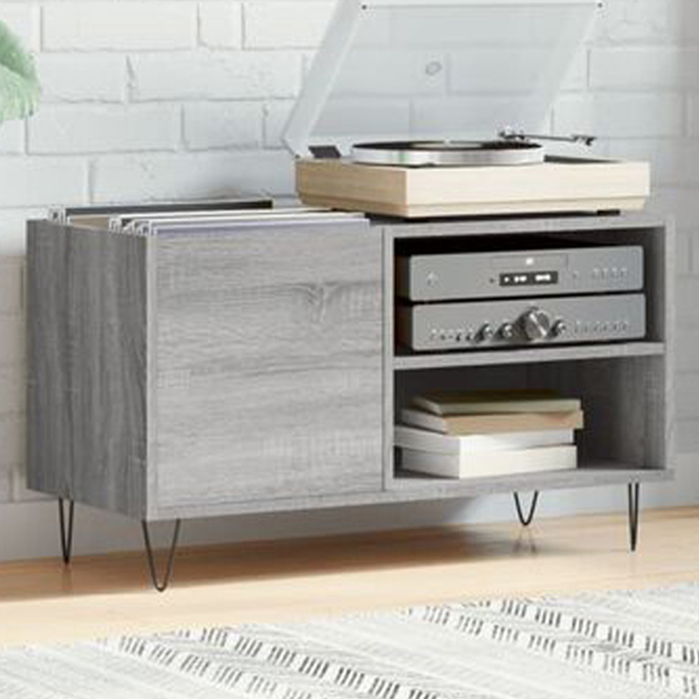 vidaXL 2 Shelf Grey Sonoma Record Cabinet Image 1