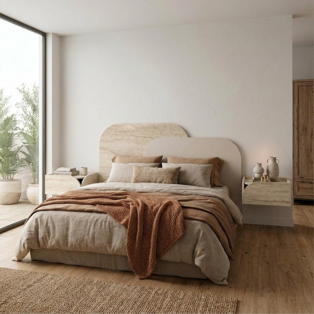 Decortie Rove 2 Overlapping Panel Travertine Wall-Mounted Headboard Image 4
