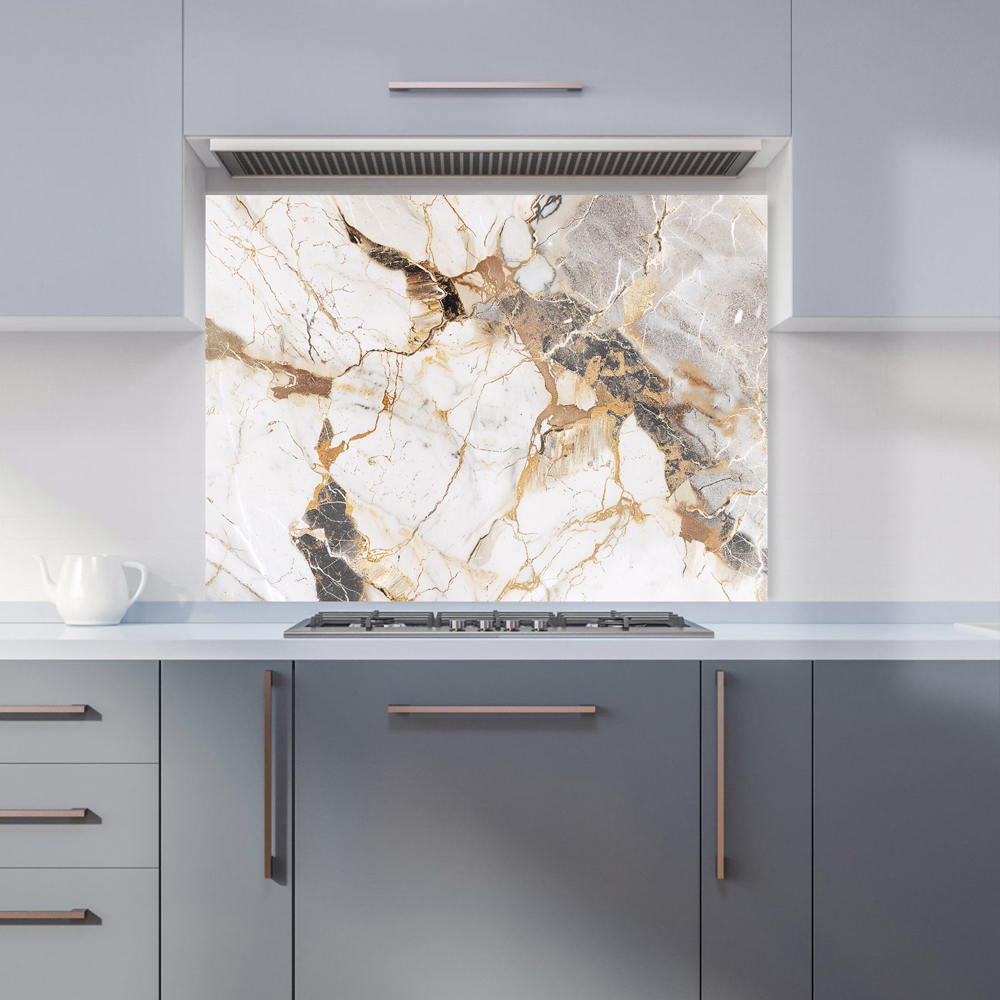 Warren Reed Designer Sleek Pale Marble Effect Glass Kitchen Splashback 65 x 90cm Image 1
