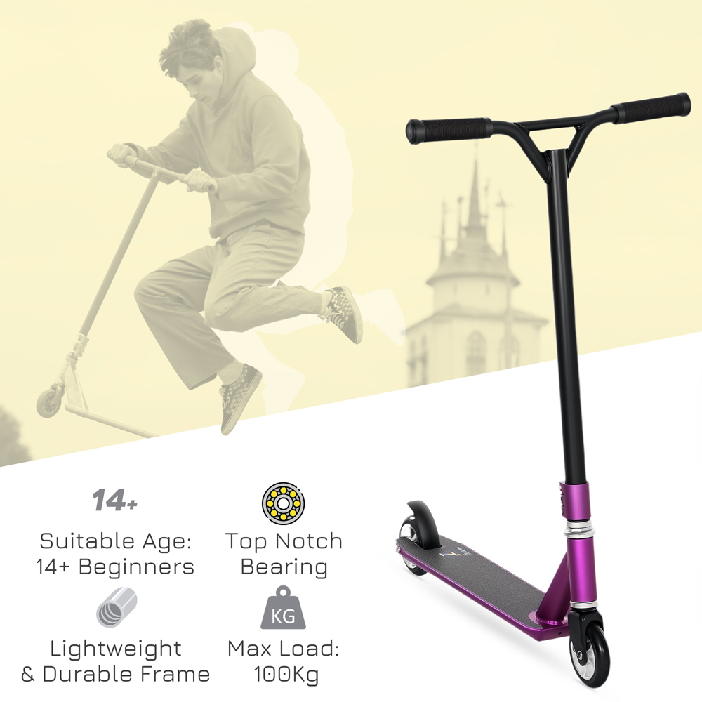 HOMCOM Purple Lightweight Entry Level Complete Trick Kick Stunt Scooter Image 8