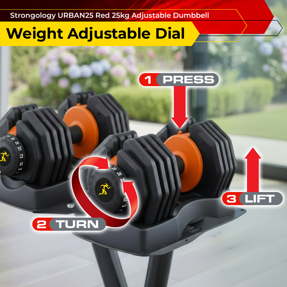 Strongology Urban25 Black and Orange Adjustable Smart Dumbbell 2.5 to 25kg 2 Pack Image 2