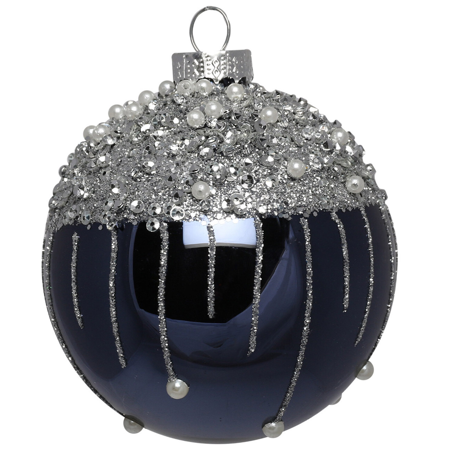 Midnight Fantasy Navy and Silver Bead Bauble Image 1