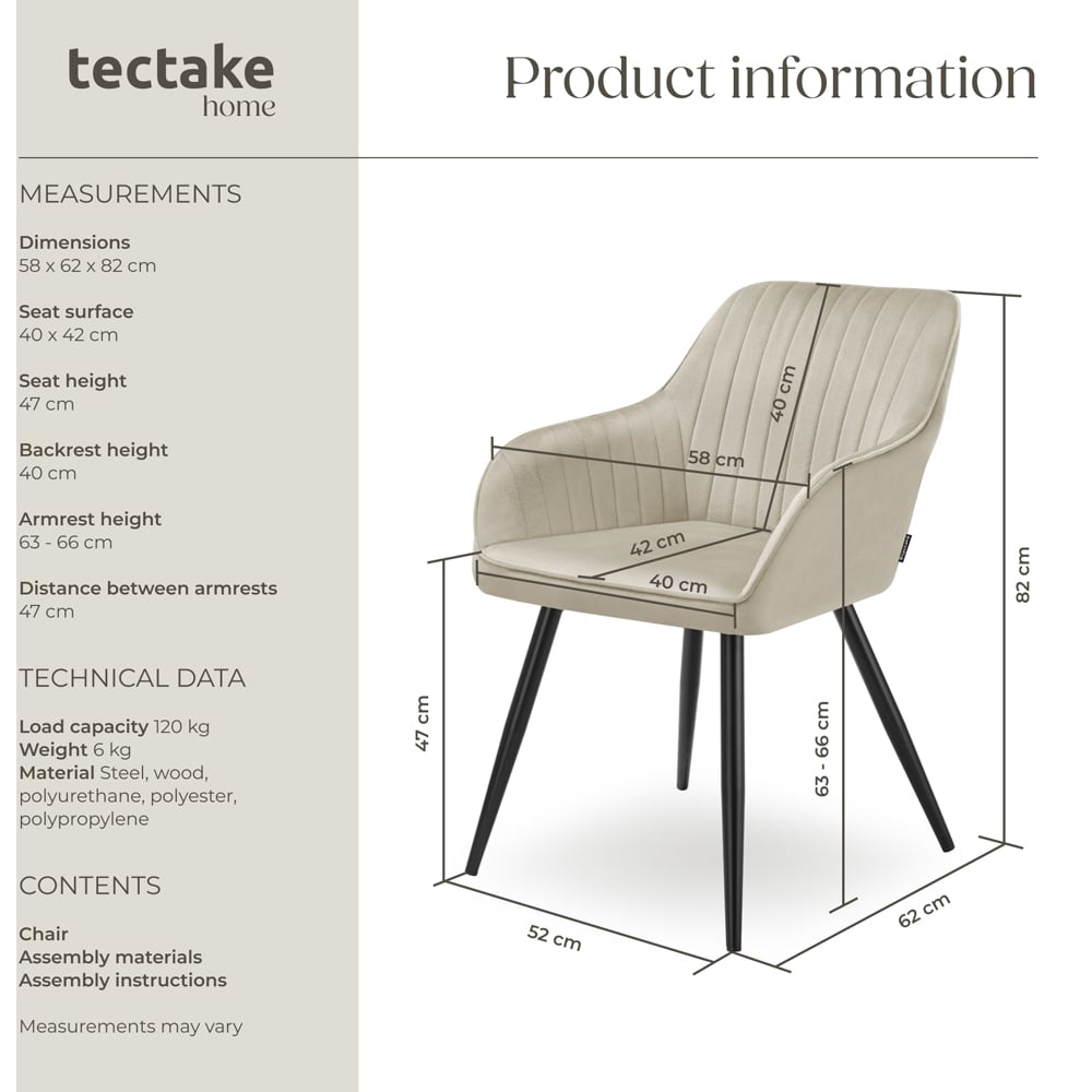 tectake Marilyn Cream and Black Quilted Velvet Continuous Backrest Chair Image 9