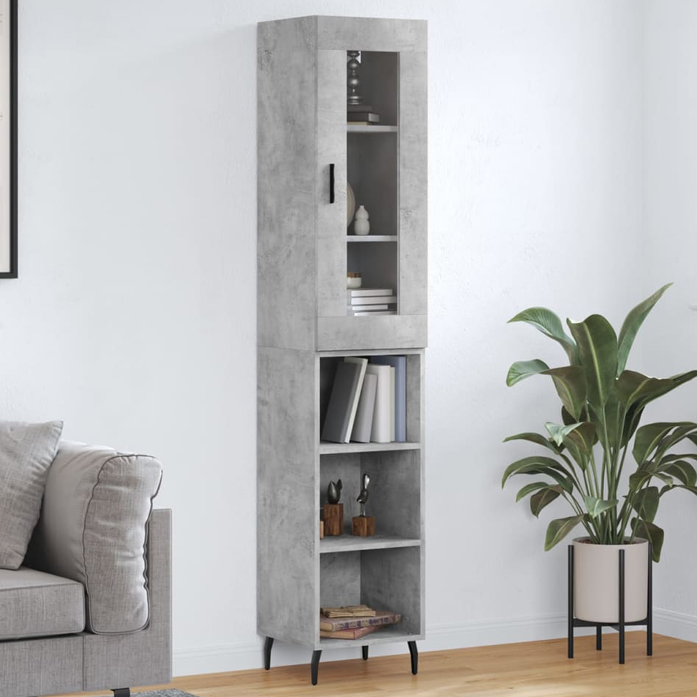 vidaXL Single Glass Door 3 Shelf Concrete Grey Highboard Image 1