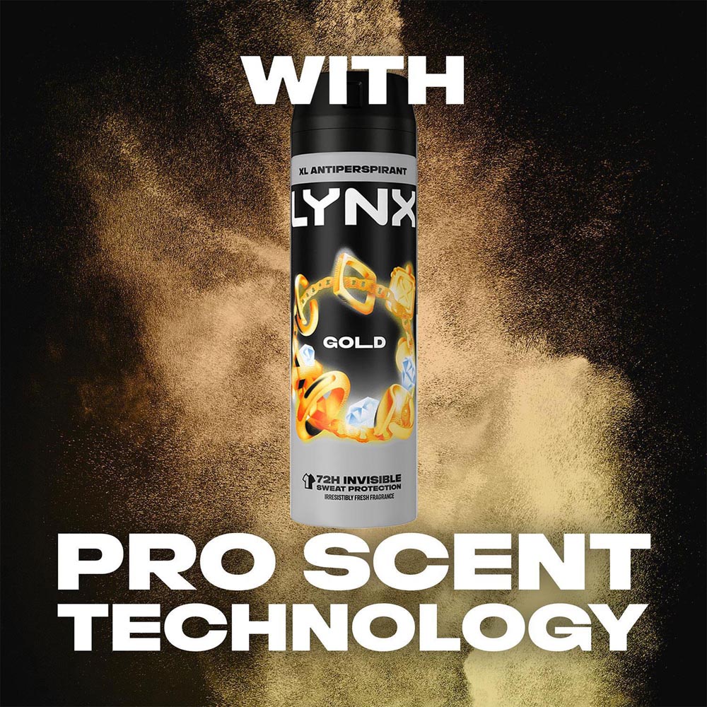 Lynx Gold 72H Protection Anti-Perspirant Anti-White Marks Deodorant Spray 200ml 36 Pack Image 5