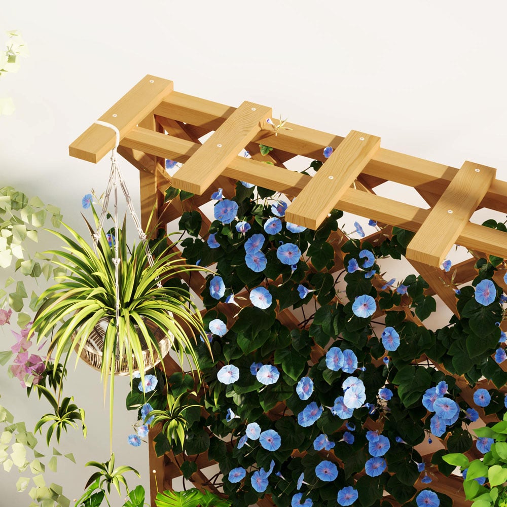 Outsunny Natural Wooden Planter with Trellis Image 3