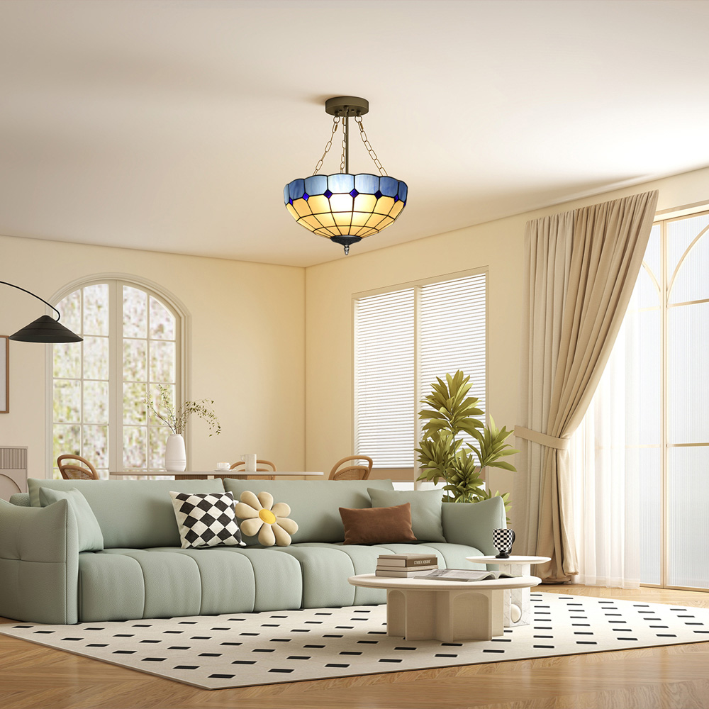 HOMCOM Blue Tiffany Style Ceiling Light Image 2
