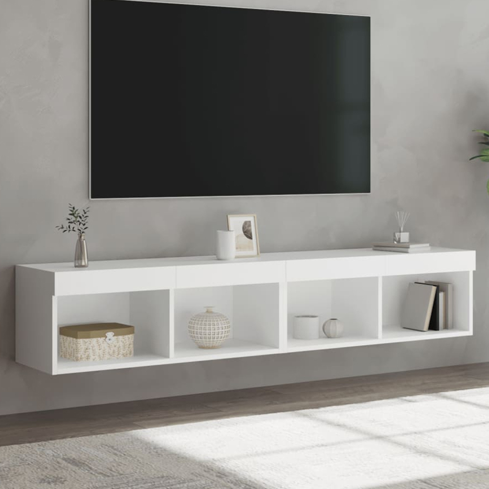 vidaXL 2 Shelf White Wall Mounted LED TV Cabinet Set of 2 Image 1