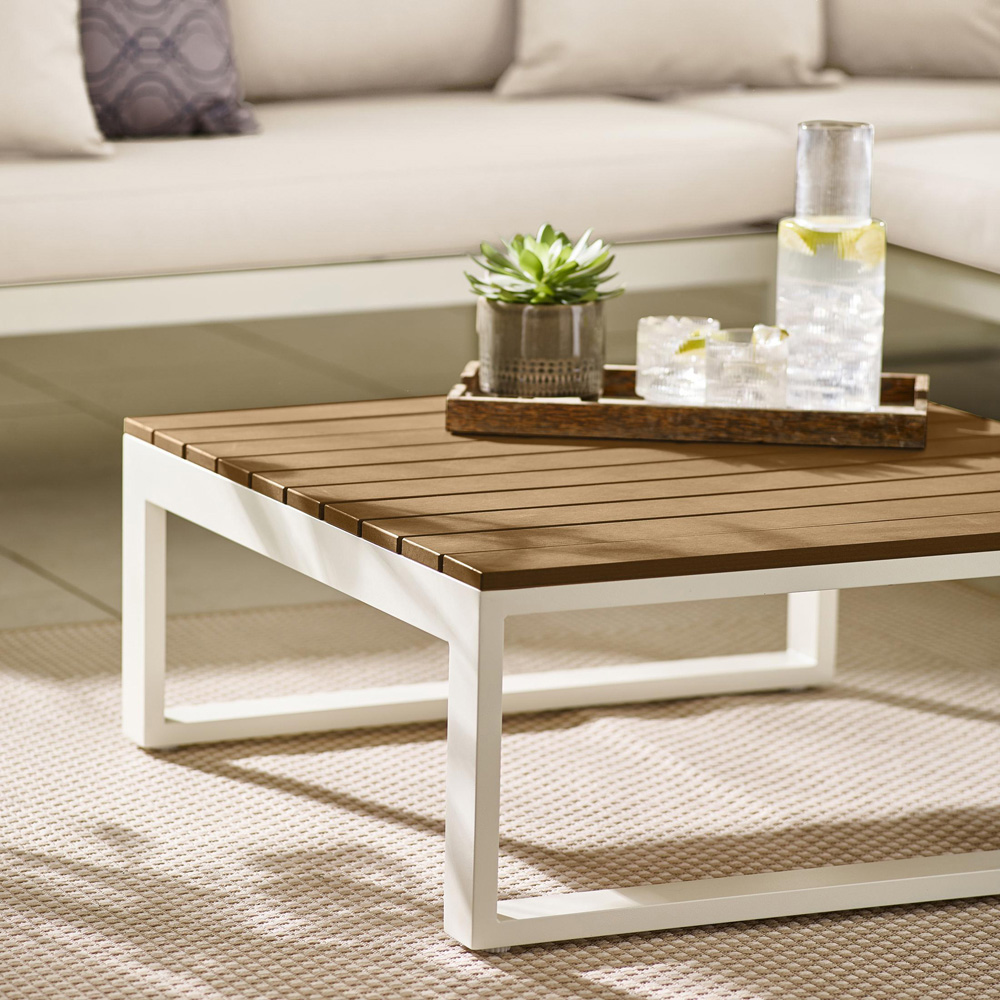 Furniturebox Bermuda 6 Seater White and Cream Garden Corner Sofa Set Image 2