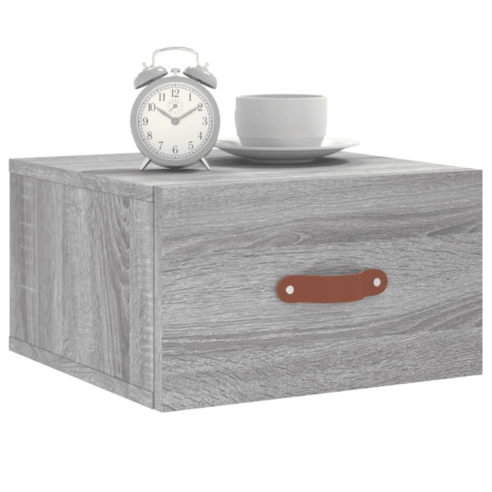 vidaXL Single Drawer Grey Sonoma Wall Mounted Bedside Cabinet with Brown Handle Image 3