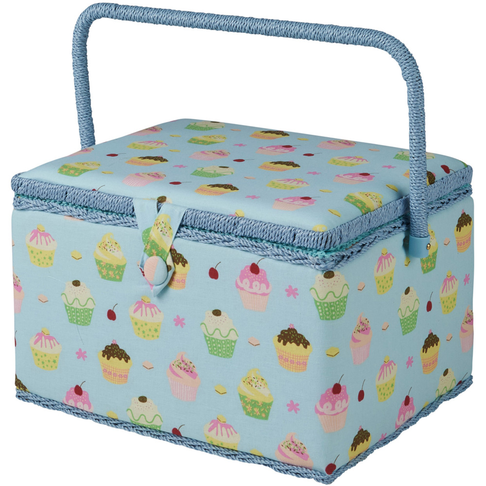 Sewing Online Blue Cupcakes Design Large Sewing Box with Carry Handle Image 3