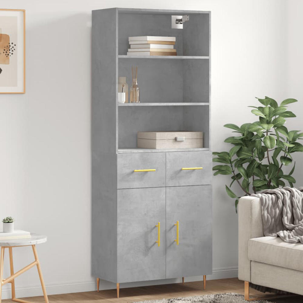 vidaXL 2 Door 2 Drawer 3 Shelf Concrete Grey Highboard Image 1