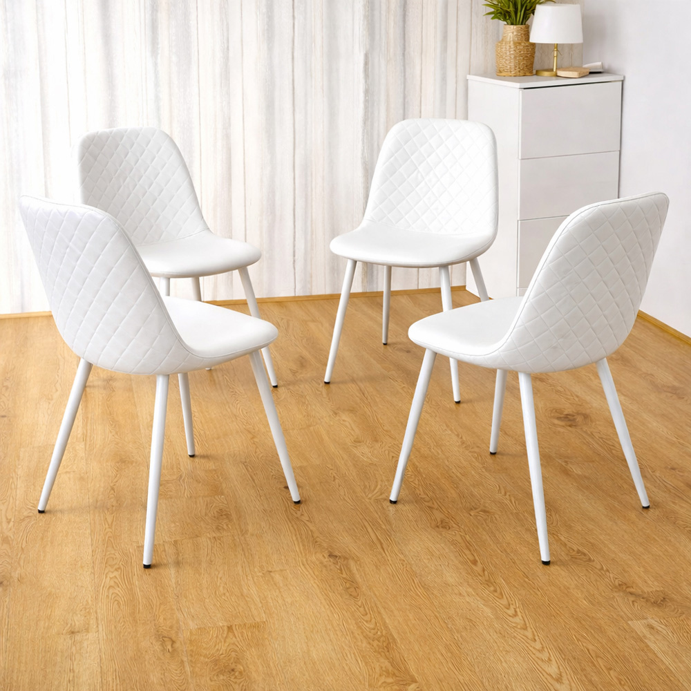Kosy Koala Set of 4 White Faux Leather Gem Pattern Dining Chair Image 1