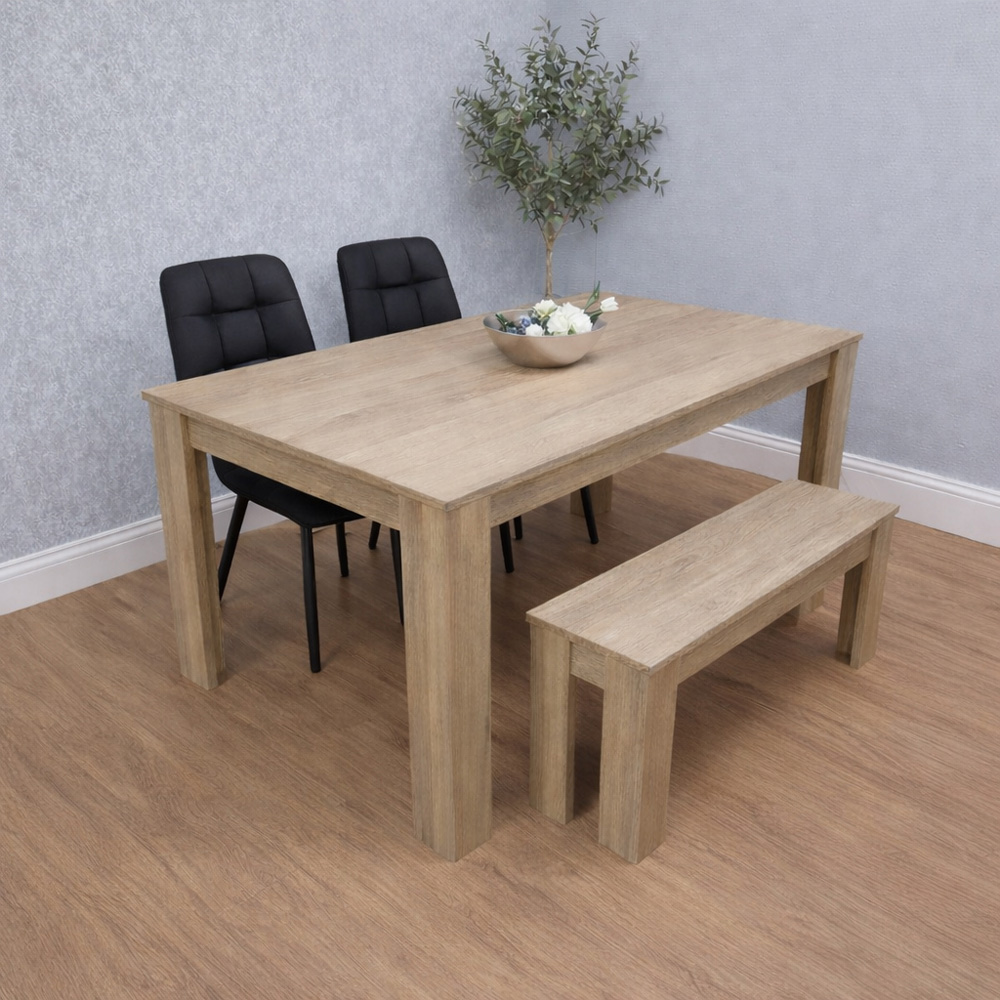 Portland 4 Seater Square Dining Table Set Oak Effect and Black Image 4