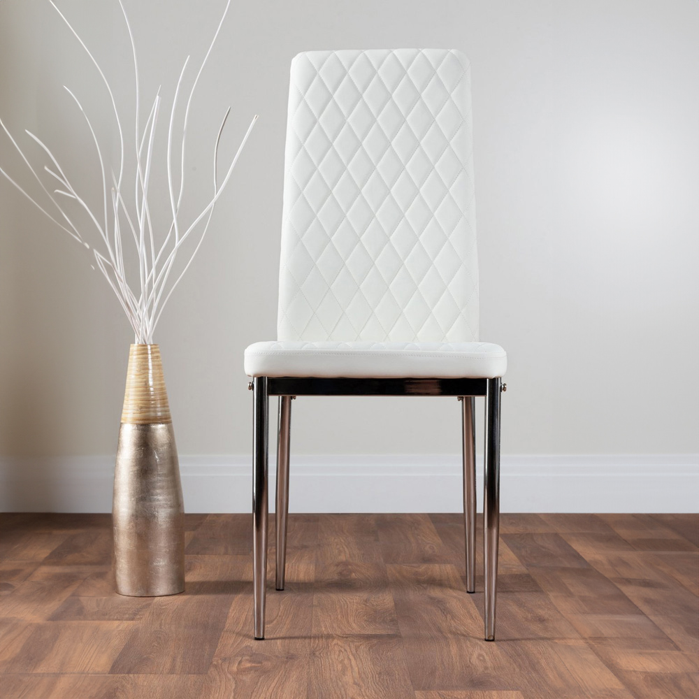 Furniturebox Lucia Valera 6 Seater Round Dining Set Grey Gloss White and Chrome Image 3