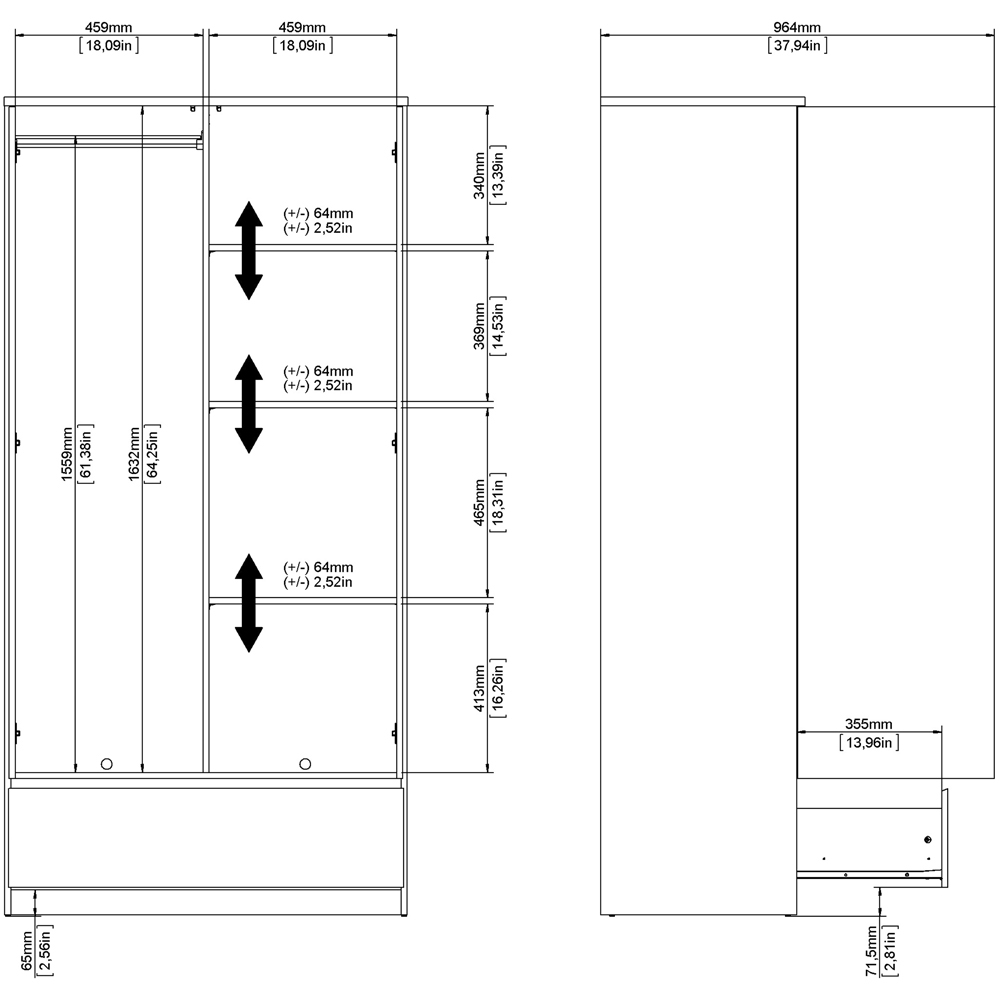 Florence 2 Door Single Drawer White High Gloss Wardrobe Image 8