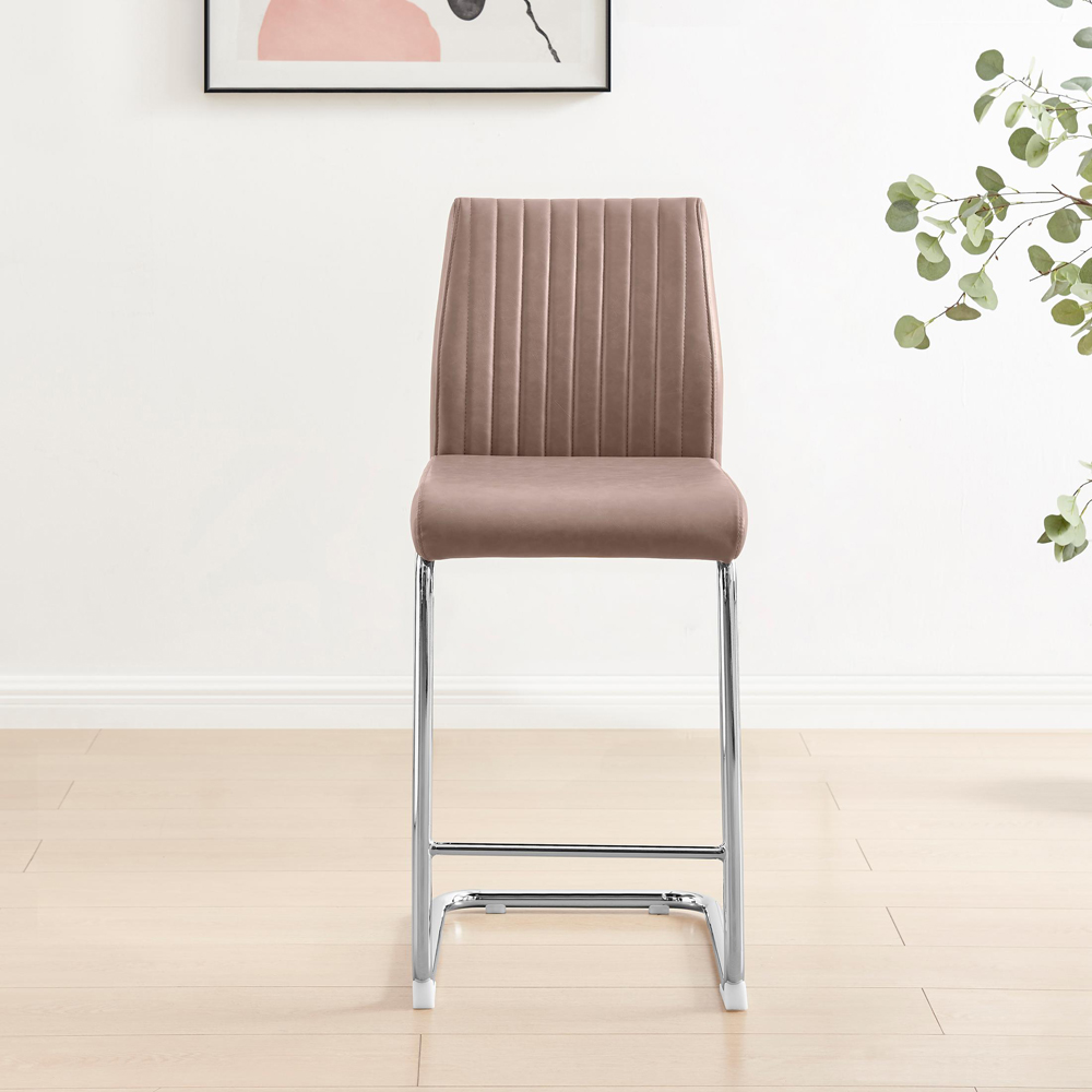 Furniturebox Fontana Cappuccino Beige and Silver Faux Leather Bar Chair Set of 2 Image 5