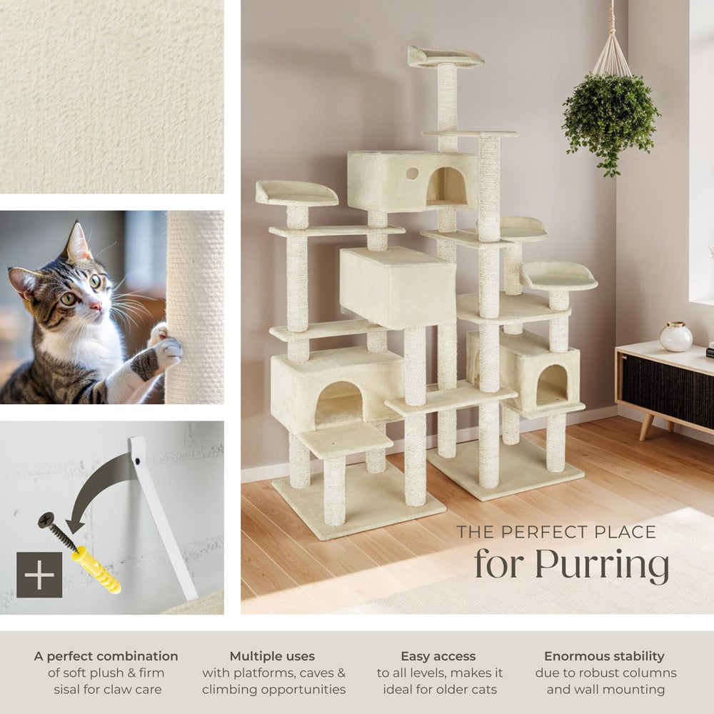 tectake Entissar Beige Cat Tree with Sisal Scratching Post and Anti-Tip Protection 214cm Image 6