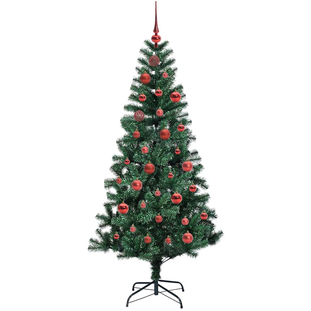 vidaXL Pre-Lit Red Baubles Green Artificial Christmas Tree 5ft Image 4