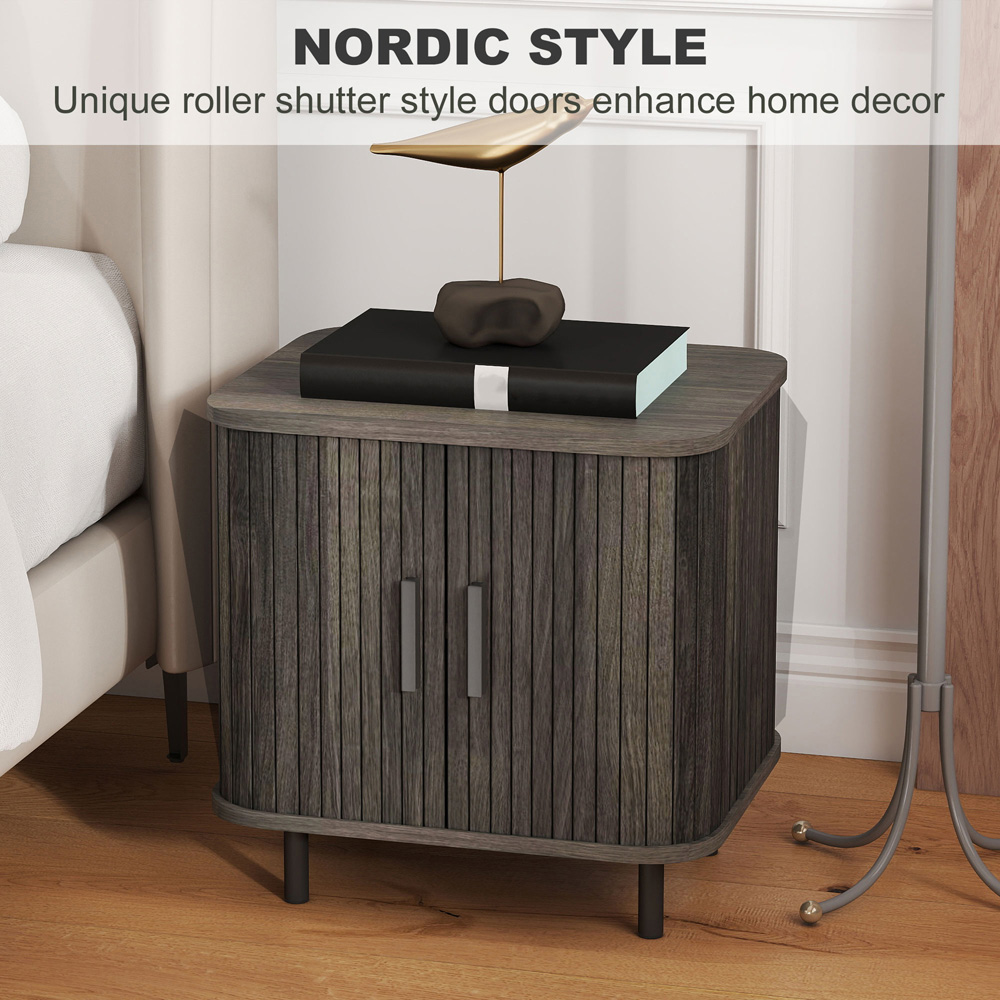 HOMCOM 2 Sliding Door Grey Nightstand Image 8