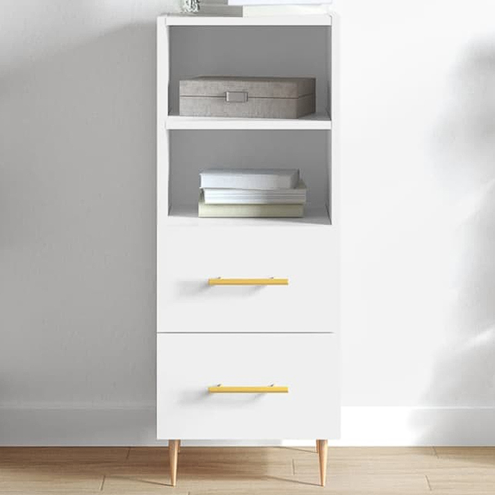 vidaXL 2 Drawer 2 Shelf High Gloss White Sideboard Image 1