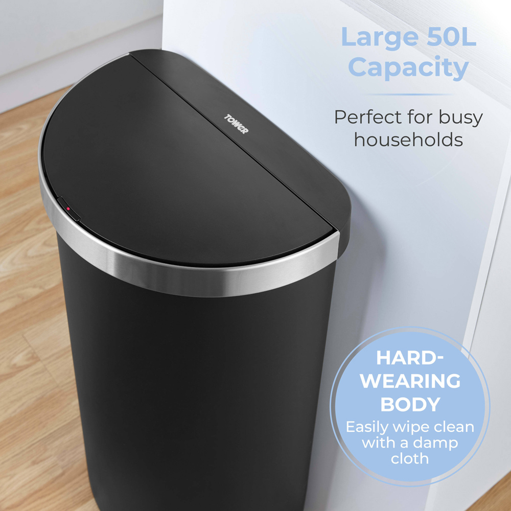 Tower Black Curved ABS Sensor Bin 50L Image 5
