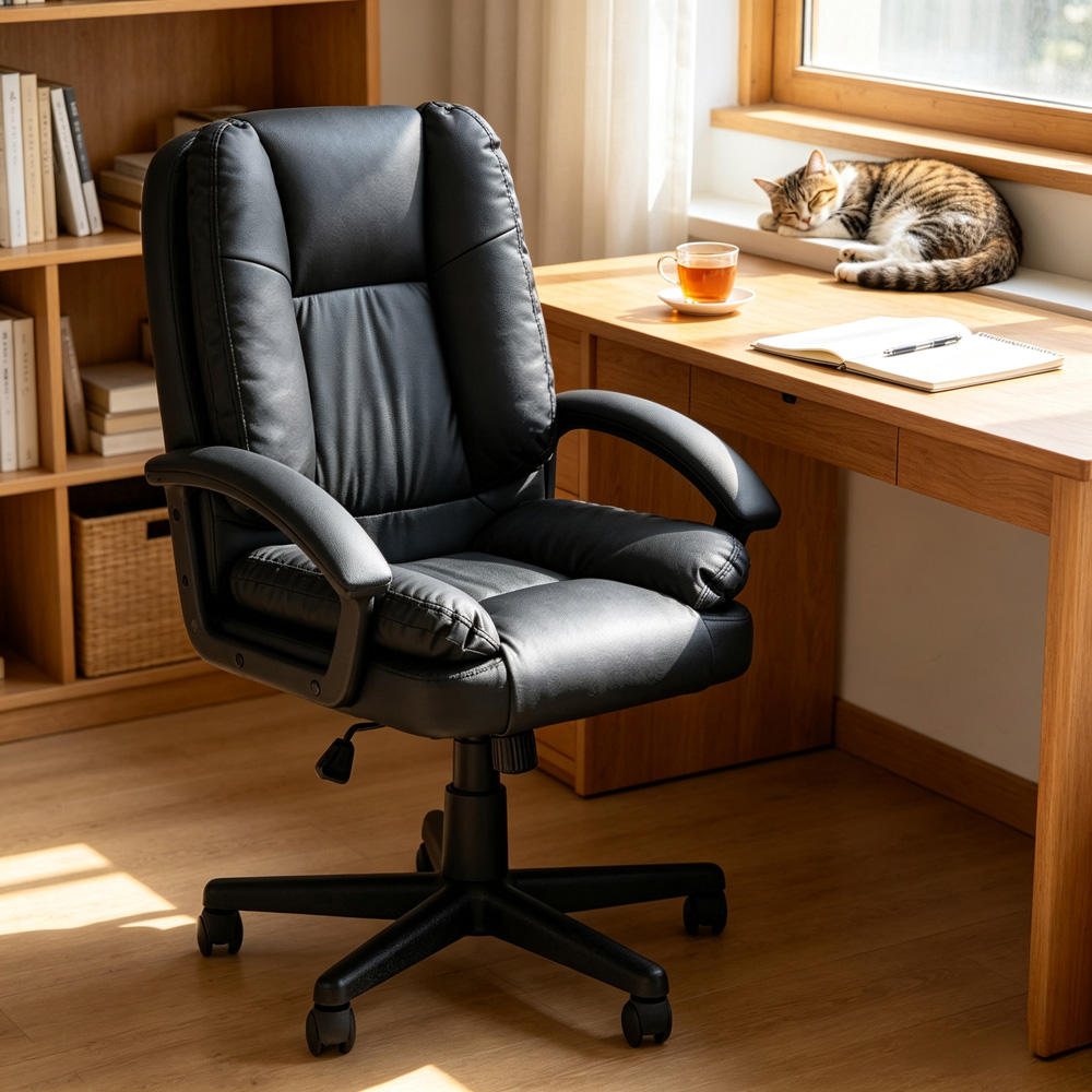 Living and Home Black PVC Swivel Office Chair Image 1