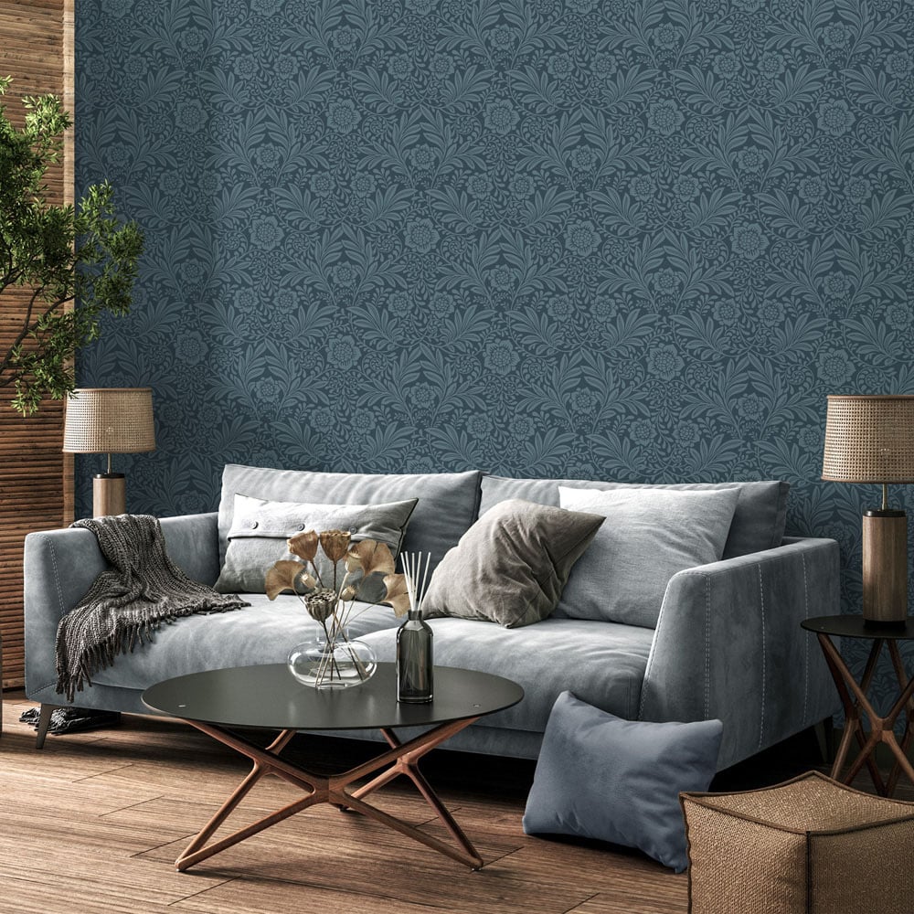Crown Camille Damask Navy Wallpaper Image 3