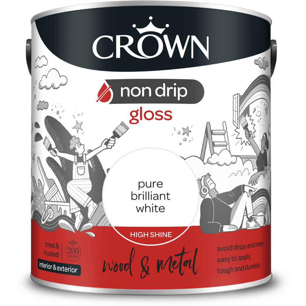 Crown Non Drip Gloss Wood and Metal Paint Pure Brilliant White 2.5L Image 2