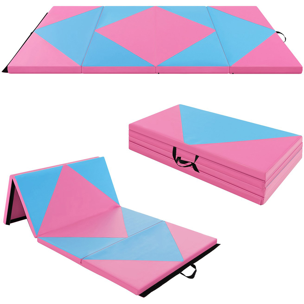 Costway Pink and Blue PU Leather Folding Gymnastics Mat 240cm Image 3