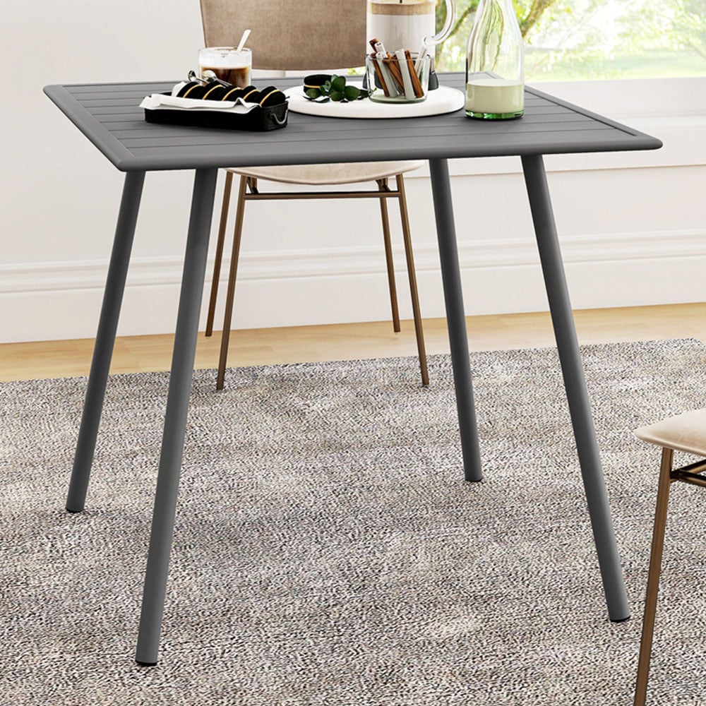 Outsunny 4 Seater Slate Top Steel Garden Dining Table Grey Image 1