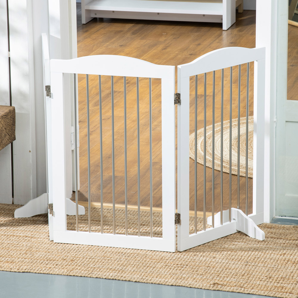 PawHut Foldable Freestanding Pet Safety Gate with Support Gate Image 3
