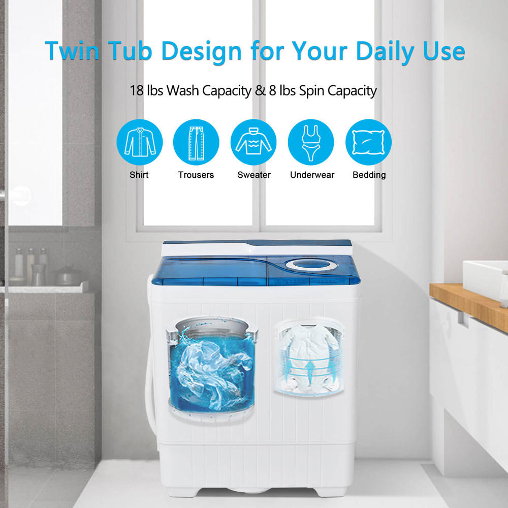 Costway Blue Portable Twin Tub Wash Machine with Spin Dryer Image 4