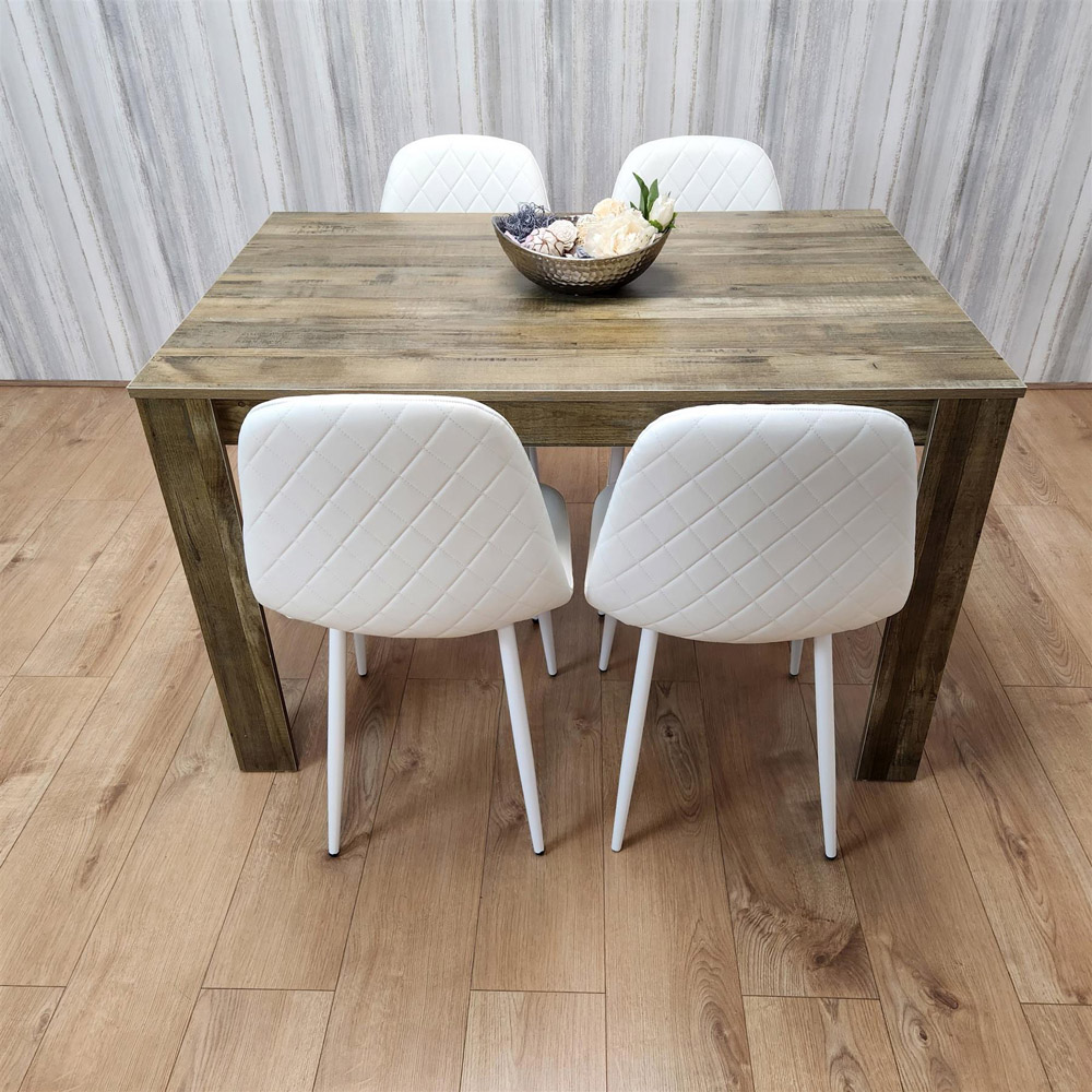 Kosy Koala 4 Seater Faux Leather Gem Pattern Dining Set Rustic Effect and White Image 2